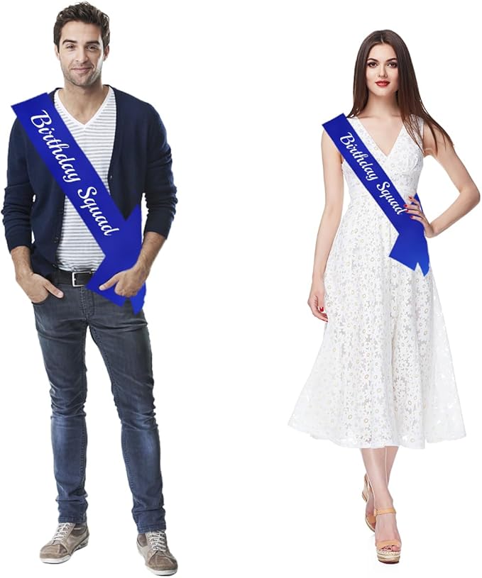 10 Pcs Birthday Squad Sash for Men or boys 16th, 18th 21st 30th 40th 50th 60th or Any Other Bday Party Supplies Decorations (Blue+White)