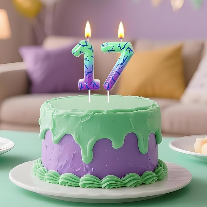 Number 7 Birthday Candle for Cake – Purple Green Gradient Number Candle with Mystic Rune Pattern, Decorative Cake Topper for Anniversary & Celebration