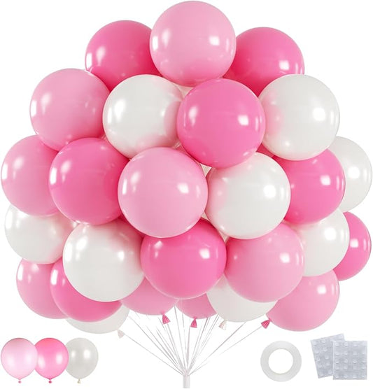 60pcs Pink and Pearl White Balloons Kit, 12 Inch Pastel Pink Pearl Latex Balloons for Baby Showers, Princess Birthday, Bridal Shower, Wedding & Bachelorette Party Decorations