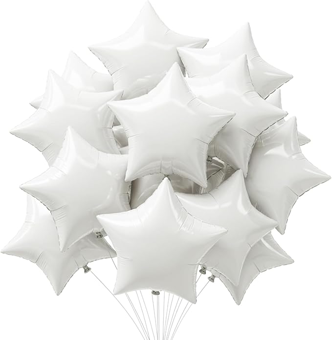 TONIFUL 15Pcs 18 Inch Large White Star Shape Foil Balloons Big White Stars Helium Mylar Ballons for Birthday Wedding Baby Shower Anniversary Engagement Party Decorations Supplies