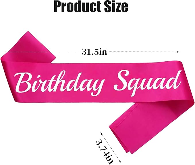 10 Pcs Birthday Squad Sash for women or girls 16th, 18th 21st 30th 40th 50th 60th or Any Other Bday Party Supplies Decorations (Pink+Sliver)