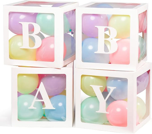 Voircoloria Baby Boxes with Letters for Baby Shower, Baby Shower Decorations with 4 Balloon Boxes for Gender Reveal Baby Shower Perfect for Easter Decorations(Pastel Balloons)