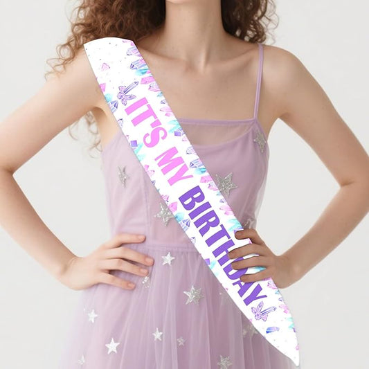 Crystal It's My Birthday Sash Crystal Gem Birthday Party Favor Gemstone Party Favor Sash for Girl Diamond Crystal Happy Bday Sashes Gem Stone Jewel Bday Party Supply Photo Prop
