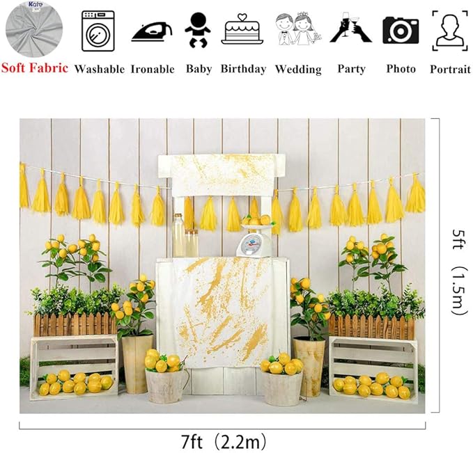Kate Lemon Shop Backdrop Photography 7x5ft White Wood Wall Lemonade Party Photo Backgrounds Kids Baby Shower Soft Fabric Backdrop Shooting