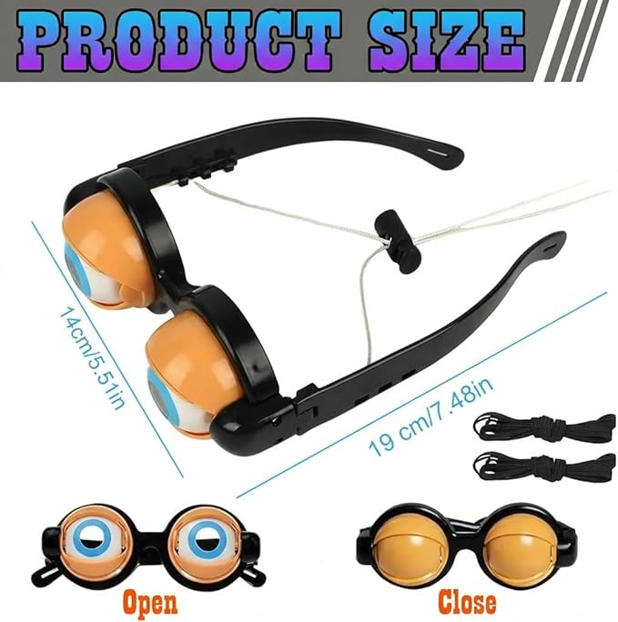 2Pcs Funny Glasses for Adults Crazy Eye Glasses(with 2 Glasses Cords), Eyes Glasses Adult Size Silly Sunglass With Blinking Eyeball for Party and Performances