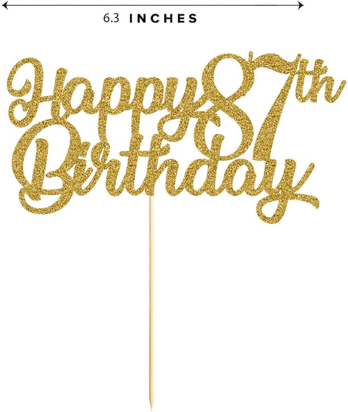87th Birthday Cake Topper, Gold Glitter Cheers To 87 Years Party Decoration, Supply