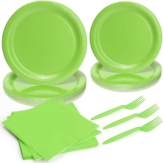 96pcs Green Paper Plates Solid Birthday Party Plates and Napkins Disposable Tableware Set for 24 Guests Baby Shower Tea Wedding Kids Birthday Party Supplies Decorations
