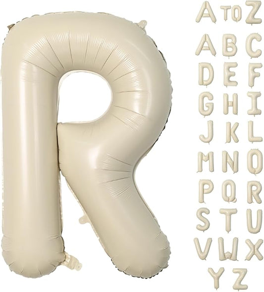 Biapian 40 Inch Letter R Balloons, Giant Cream R Foil Balloon, Big Single Alphabet A-Z Balloons, Beige Large Aluminum R Balloons Helium for Birthday, Baby Shower, Wedding, Anniversary Party Decoration