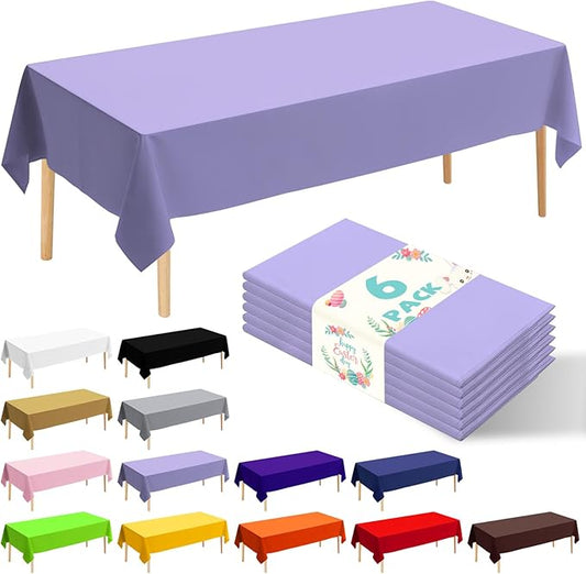 6 Pack Premium Disposable Plastic Tablecloth 54" x 108" Party Table Cloths Disposable for 6 to 8 Foot Tables Indoor or Outdoor Parties Birthdays Weddings Christmas Anniversary Buffet Table (Purple)