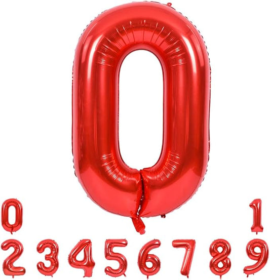 TONIFUL 40 Inch Red Large Numbers Balloons 0-9, Number 0 Digital 0 HeliumFoil Mylar Big Number Balloons for 2026 Mother's Day New Year Eve Graduation Valentine's Day Birthday Party Anniversary Party