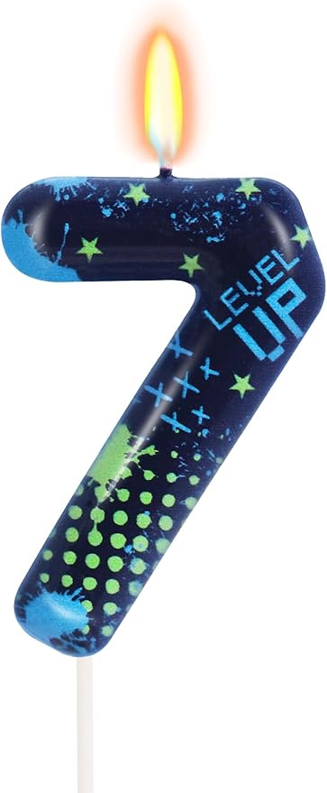 STG Birthday Candles for Boys - Number 7 Candle for Video Game Birthday Cake Topper, Fort Battle Level Up Game Themed Birthday Party Supplies (Number 7)
