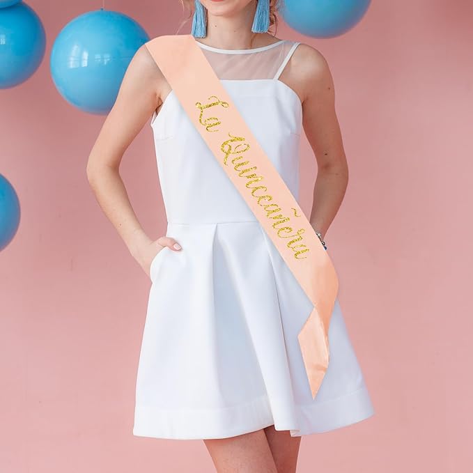La Quinceañera Satin Sash, 15th Birthday Sash, 15 Years Old Gifts Party Supplies,,Happy15th Birthday Party Decoration (Pink)