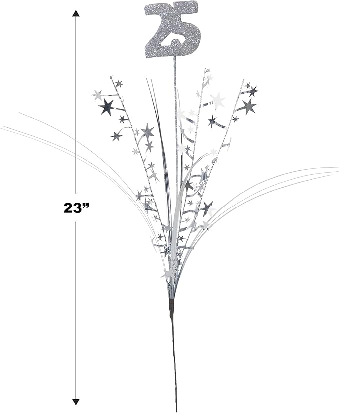 Beistle 12 Piece Glittered Number 25 Metallic Star Spray Centerpieces For Anniversary Party, 25th Birthday Decorations
