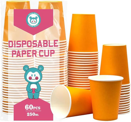 Disposable Paper Cups, 60pcs Orange Disposable Halloween Paper Cups For DIY Wedding Christmas Party Picnic BBQ Travel and Event 8OZ Halloween Party Cups(Orange)