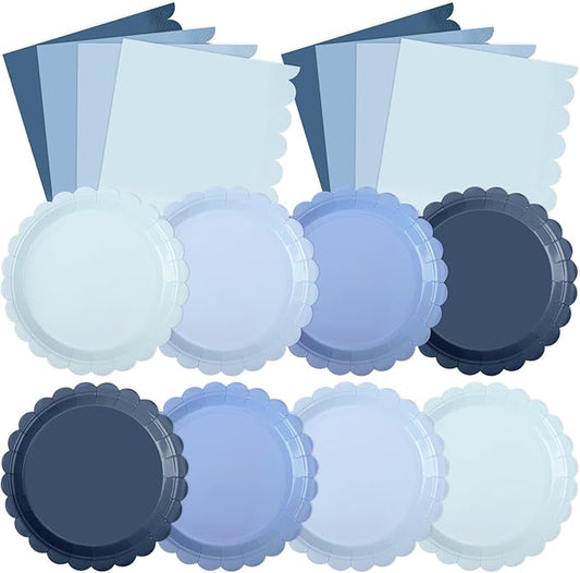 120 Pcs Paper Plates and Napkins Party Supplies Bulk Disposable 7 Inch Scalloped Plates Cocktail Napkins for Wedding Bridal Baby Shower Birthday Decorations, Serve 60(Dusty Blue)