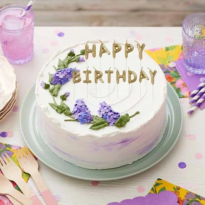 Elegant Gold "Happy Birthday" Letter Pick Candles - Stunning & Unique Design - Perfect Decoration for Celebratory Occasions