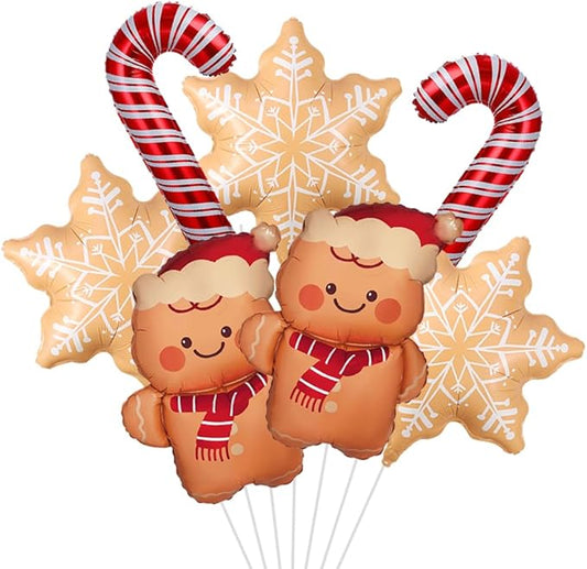 Christmas Balloons Decorations, 9Pcs Gingerbread Man Cookie Color Snowflake with Red Candy Cane Foil Balloons for Christmas Ice Snow Winter Gingerbread Theme Birthday Baby Shower Party Decorations