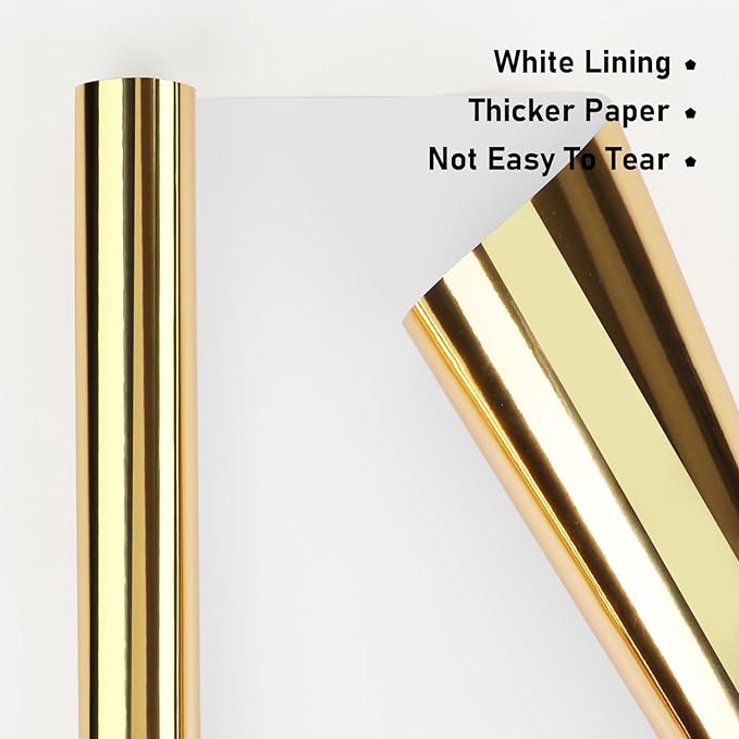 NESCCI Golden Metallic Wrapping Paper, Solid Color Paper,Gift Wrapping Paper,Perfect for Wedding,Valentine's Day,Birthday, Christmas,Baby Shower,DIY Bouquet (17 Inches X 32.8 Feet)
