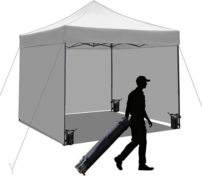 10x10 Pop up Canopy Tent with Sidewalls,Heavy Duty Waterproof Sun Shade Canopy Easy up Canopy with Wheel Bag Commercial Gazebo Tent for Outdoors Parties Vendors Camping Beach (Light Gray)