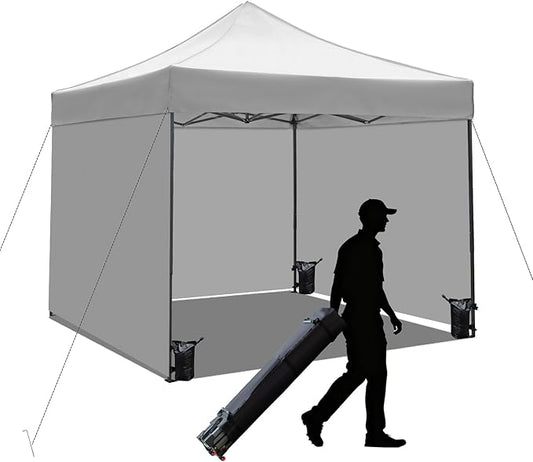 10x10 Pop up Canopy Tent with Sidewalls,Heavy Duty Waterproof Sun Shade Canopy Easy up Canopy with Wheel Bag Commercial Gazebo Tent for Outdoors Parties Vendors Camping Beach (Light Gray)