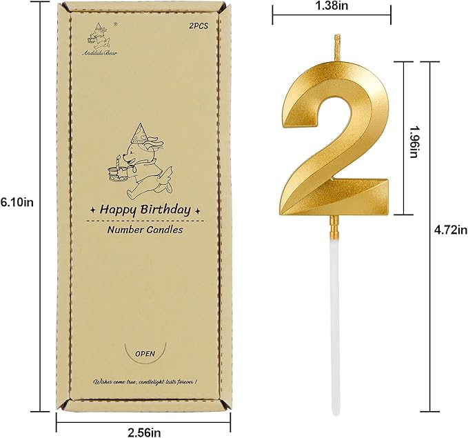 Birthday Candles, 1.96 Inch Number 12 Happy Birthday Candles, Number Candles Decoration for Birthday Party and Anniversary Celebration(Champagne Gold)