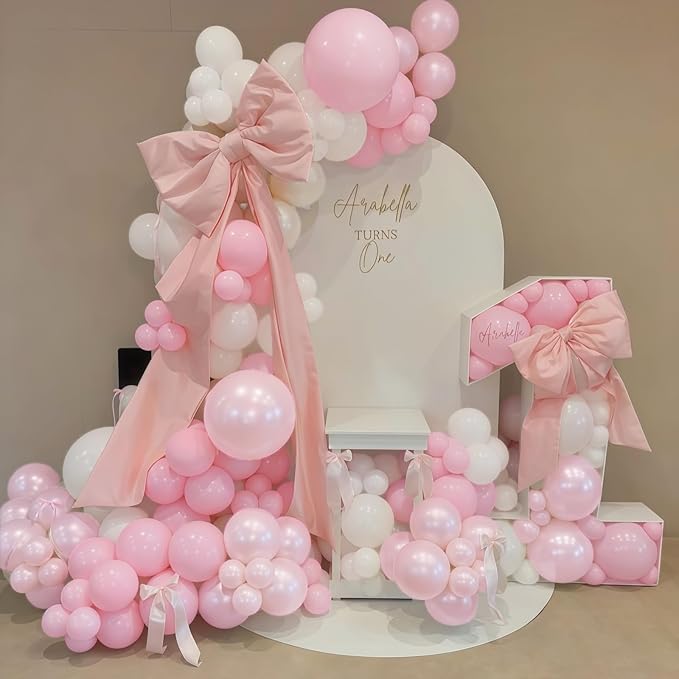 Pink and White Balloons, 50Pcs Pastel Baby Dusty Pink Pearl Light White Transparent Balloon with Double Stuffed Latex Balloon for Women Birthday Party Wedding Anniversary Baby Bridal Shower Decoration