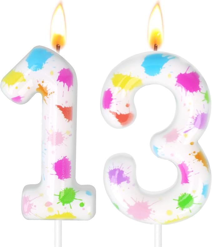 Paint Birthday Candles, Art Paint Party Decoration Supplies, Birthday Number Candles for Cake Topper (Multicolour, Number 13)