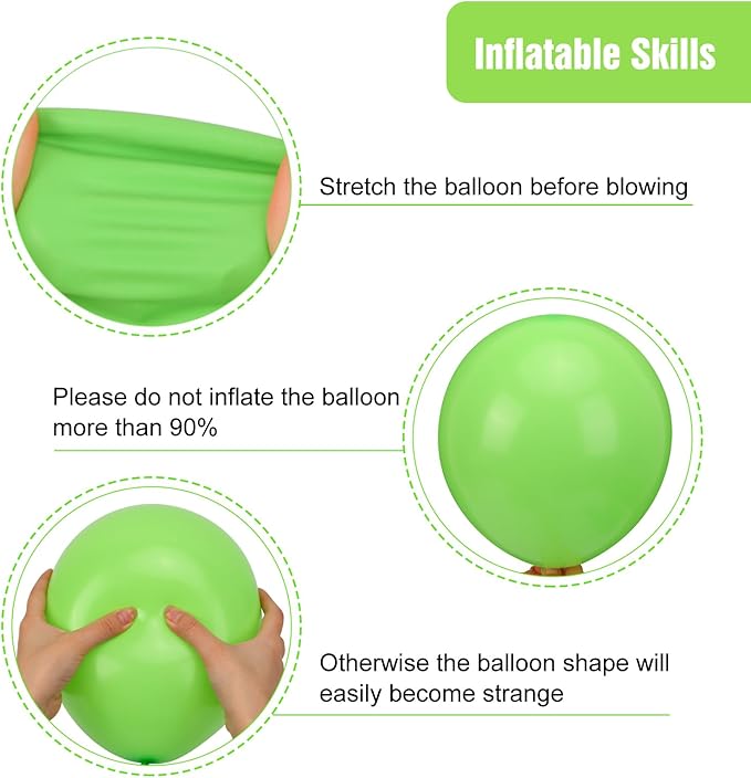 RUBFAC 135pcs Lime Green Balloons, Latex Light Fruit Neon Green Balloon Different Sizes 18 12 10 5 Inch for Garland Arch Birthday Baby Shower Dinosaur Jungle Safari Party Decoration
