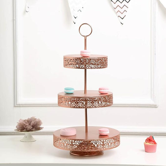 Efavormart 23" Tall 3-Tier Blush/Rose Gold Metal Reversible Cupcake Stand, Dessert Holder, Display Serving Tray