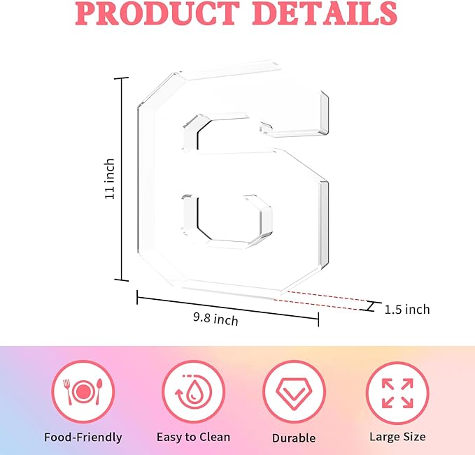 11" Acrylic Number Charcuterie Tray, Fillable Number Charcuterie Box for food, Reusable Serving Cake Candy Dish Display Tray for Birthday Anniversary Party Decoration (Square Number 6)