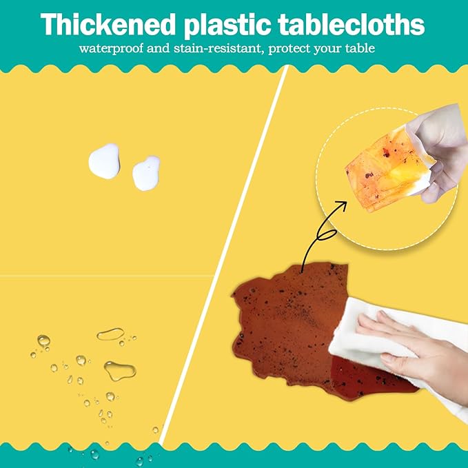 tujol Yellow 6 Pack Plastic Table Cloth 54" x 108", Disposable Tablecloths Rectangle Table Cover, Plastic Tablecloths for Parties