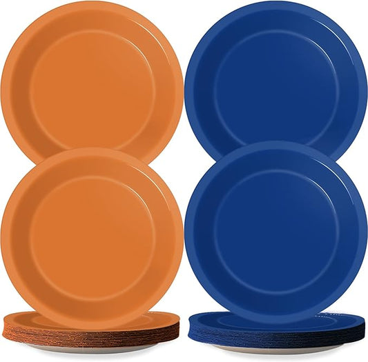 Wiooffen 48 Pcs Orange Blue Party Plates Orange Blue Birthday Party Disposable Paper Dessert Plates Graduation Supplies Decorations Dart War Theme Tableware for Birthday Baby Shower