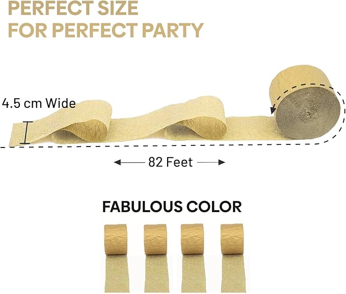 Captain Décor 4 Gold Streamers, 328ft Pack of Streamers Party Decorations, Gold Party Streamer, Birthday Streamers & Other Decor(1.8 inch x 82 ft/Roll)