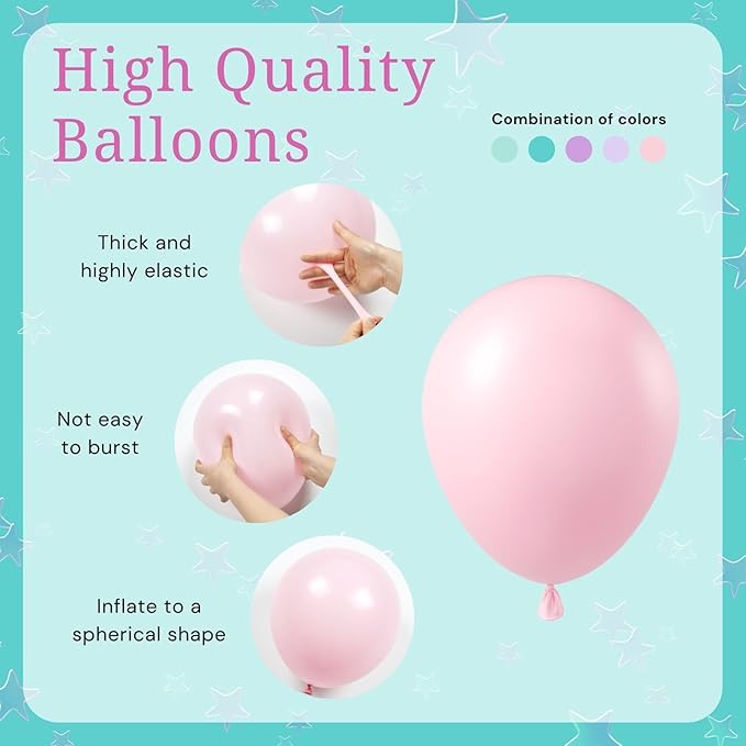 BAUANOOY Mermaid Balloons, 60pcs 12 Inch Pink Metallic Purple Green Blue Latex Balloons for Little Mermaid Birthday Decorations, Baby Shower, Under the Sea Party Decorations