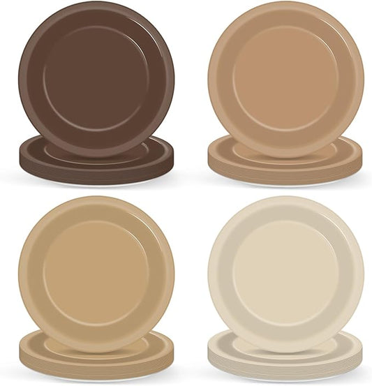 Wiooffen 50Pcs Brown Paper Plates 9 Inch Gradient Color Disposable Round Dessert Plates Brown Party Tableware Solid Tan Paper Plate Winter Table Decors for Birthday Gatherings Outdoor Party
