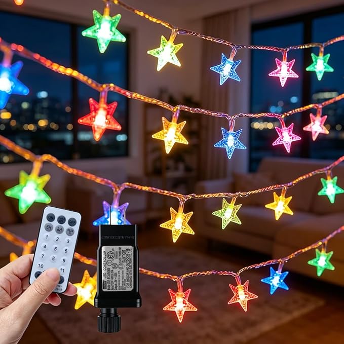 150 LED Color Changing Star String Lights - 65.6ft with Remote, 11 Modes, IP44 Waterproof, Linkable Plug in Lights for Christmas, Wedding, Party, Holiday, Indoor Outdoor, Backyard, Patio, Garden Decor