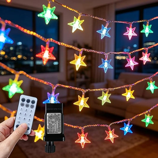 150 LED Color Changing Star String Lights - 65.6ft with Remote, 11 Modes, IP44 Waterproof, Linkable Plug in Lights for Christmas, Wedding, Party, Holiday, Indoor Outdoor, Backyard, Patio, Garden Decor