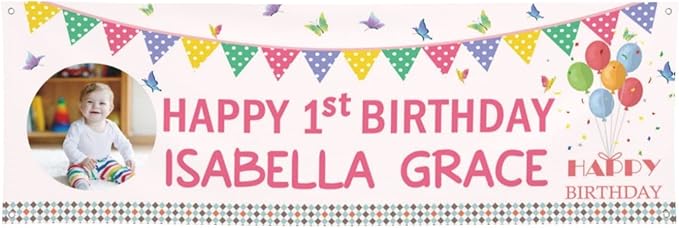 Happy Birthday Banner Personalized Name Photo Age Custom Birthday Banners and Signs Customize for Birthday Party Decoration 4'x2'