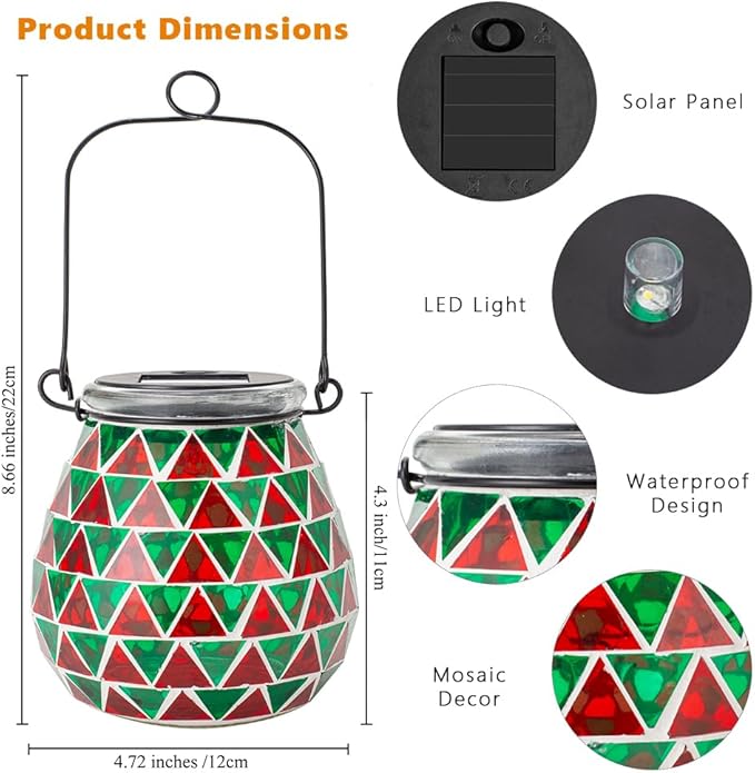 Starsoul Solar Lanterns Outdoor Waterproof, Vibrant Mosaic Hanging Solar Lights, Decorative Solar Lantern for Outside Garden Decor