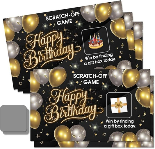 50 Pcs Happy Birthday Scratch off Game Cards, Black Golden Balloons Scratch Cards for Birthday Party, Lottery Group Games Activity, Raffle Tickets, Party Supplies
