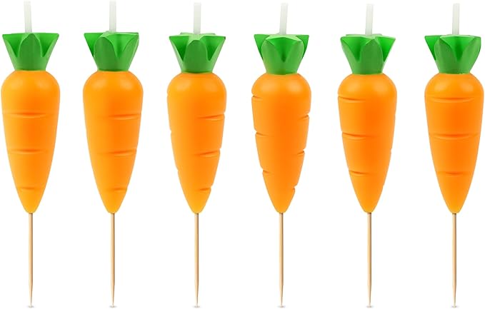 Genuine Fred Garden Party Carrot Candles, Set of 6 Carrot Party Candles, 2.4 Inch Tall, Spring Cake Toppers and Food-Themed Celebration Decor