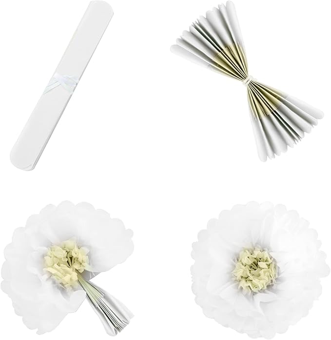 Fonder Mols Tissue Paper Chrysanth Flowers with Butterfly and Olive Leaves for Wedding Baby Shower Nursery Room Parties & Events Decorations Pom Poms (White Ivory Khaki)