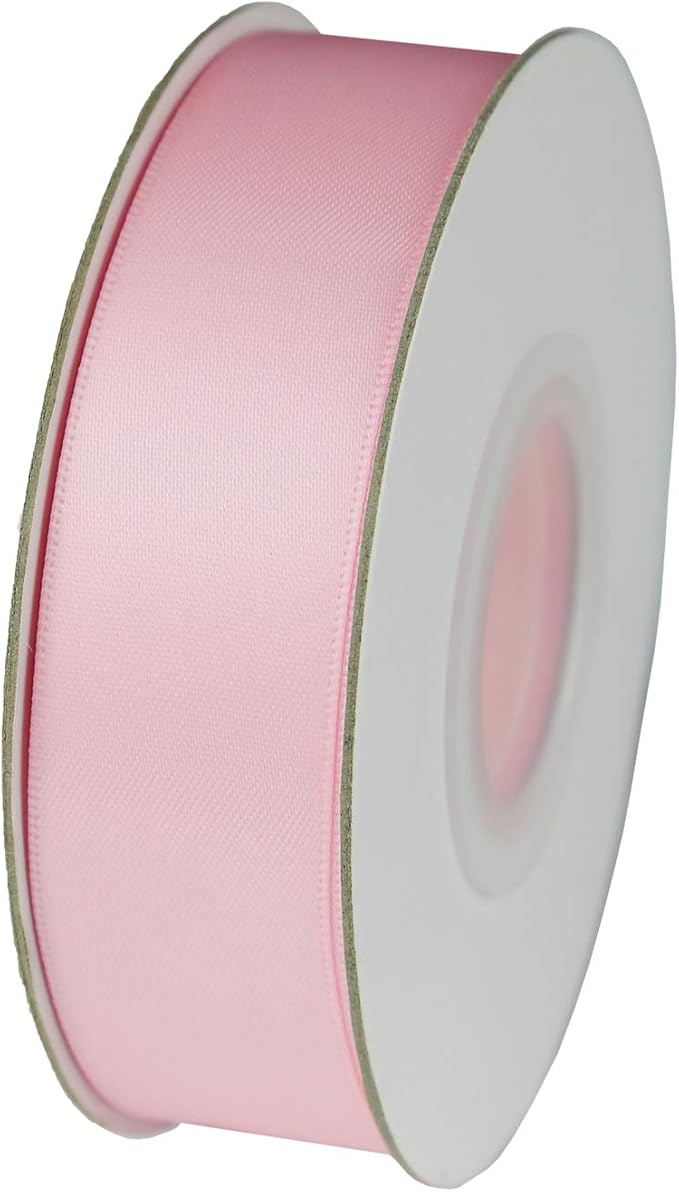 ITIsparkle 1" Inch Double Faced Satin Ribbon 50 Yards-Roll Set for Gift Wrapping Scrap Books Party Favor Hair Braids Baby Shower Decoration Floral Arrangement Craft Supplies, Light Pink Ribbon