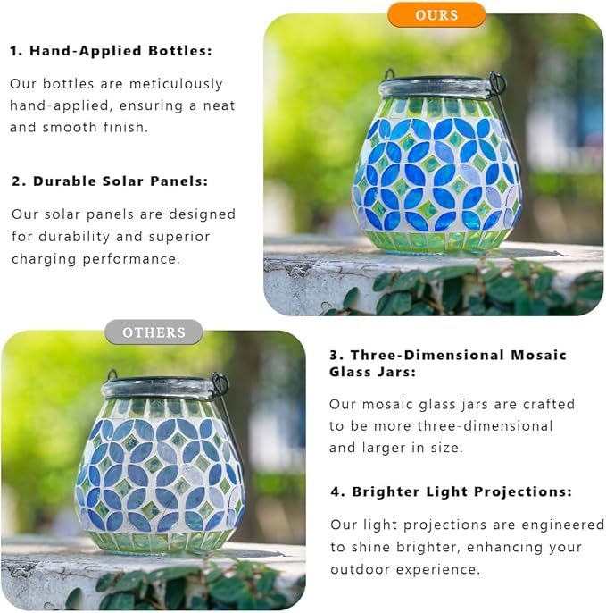 Starsoul Solar Lanterns Outdoor Waterproof, Gorgeous Mosaic Solar Lantern Outdoor Garden Decor, Solar Hanging Lights for Outside Patio Yard