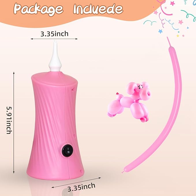 Voircoloria 260 Balloon Pump Electric, Portable Automatic Dual Nozzle Inflator with Tying Tools for Long Animal Balloons Birthday Gender Reveal Baby Shower Balloons Party Decorations