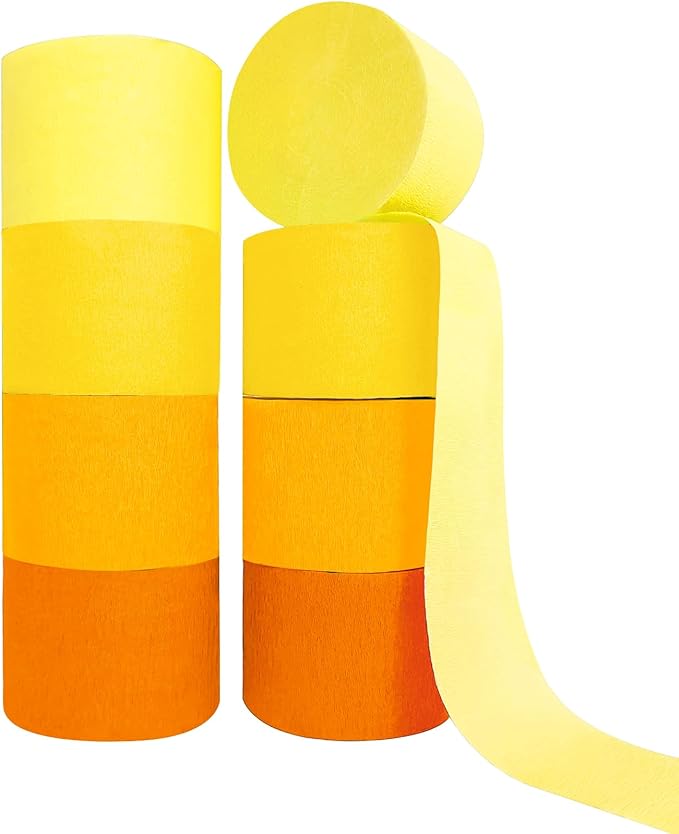 8 Rolls in 4 Colors Gradient Yellow Party Crepe Paper Streamer, 8 Pieces 82 feet Streamets Party Decorations, Party Supplies for Bachelorette Wedding Birthday Baby Shower Graduation Bridal Shower