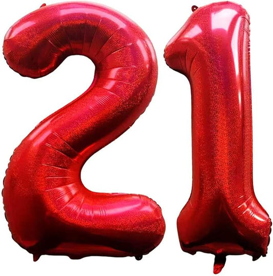 Laser Red Number 21 Balloons 40 Inch Giant Number Red 21 Foil Mylar Balloons for 21st Birthday Anniversary Events Party Decorations