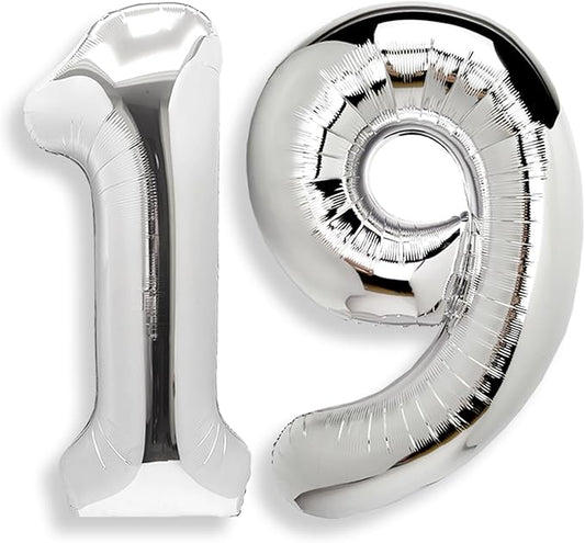AULE 40 Inch Large 19 Balloon Numbers Silver, Big Foil Number Balloons, Giant Helium Happy 19th Birthday Party Decorations for Boy and Girl, Huge Mylar Anniversary Party Supplies