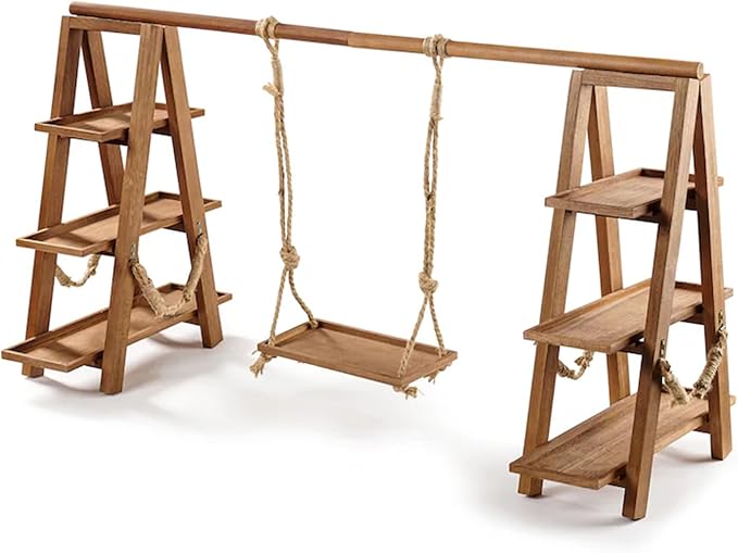 Tnstbiee 3 Tier Cupcake Stand - Wooden Display Stand for Desserts, Fruits, Nuts, Cheese - Removable Trays and Foldable Stand - Perfect for Parties and Events - Rustic and Unique Wooden Serving Tray