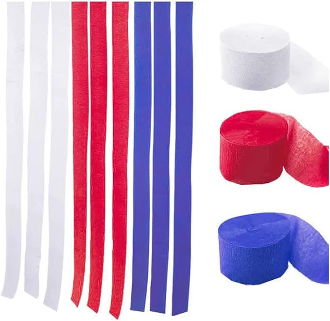 3 Color red Blue and White Crepe Paper Streamers 6 Rolls Party Paper Streamers for Party Decoration(1.8 Inch x 82 Ft/Roll)